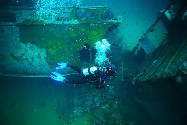 Shipwreck Diving Landscape Water Old Ship Bottom Treasure Hunt — Stock Photo, Image