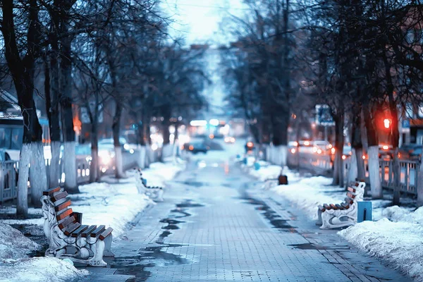 Gata Vinter Stad Landskap Bakgrund December Urban Utsikt Gränd — Stockfoto