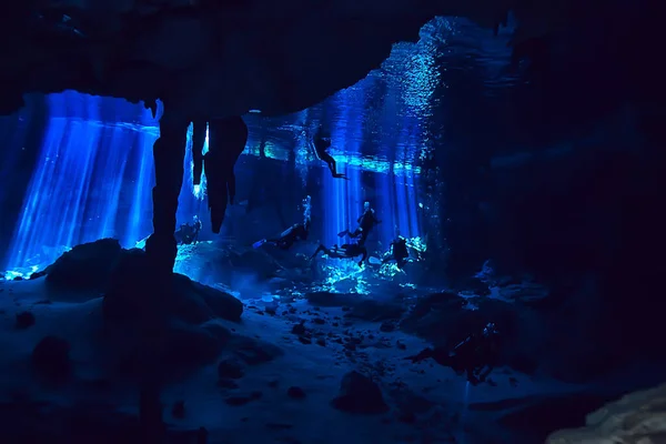 Plongée Dans Les Cénotes Mexique Grottes Dangereuses Plongée Sur Yucatan — Photo