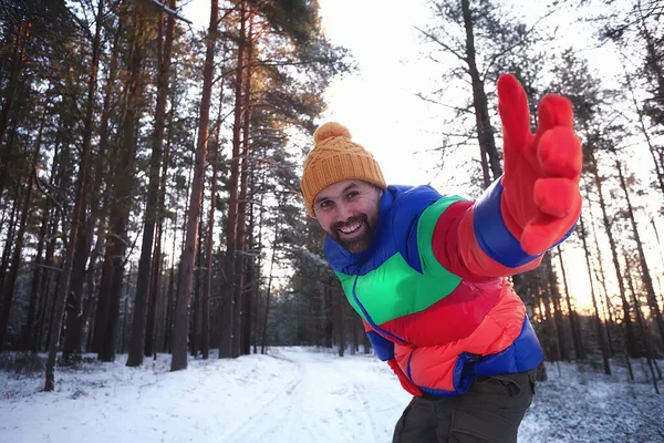 Turista Inverno Paisagem Neve Cara Inverno Vista Viajar Aventura Liberdade — Fotografia de Stock