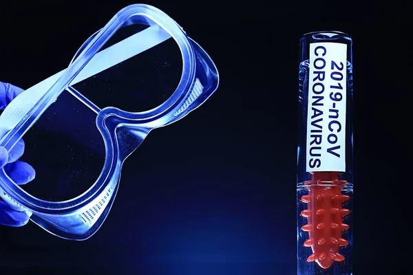 Концептуальный Тест Коронавируса Covid Биологическая Опасность Химическая Опасность Имитация Лаборатории — стоковое фото