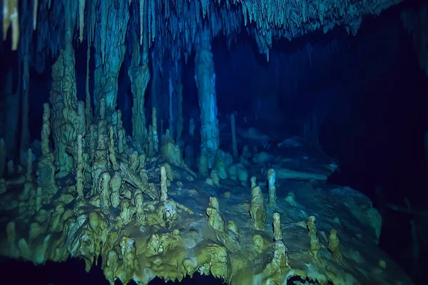 Undervannshattestalaktitter Landskap Grottedykking Mexico Yucatan Utsikt Vann – stockfoto