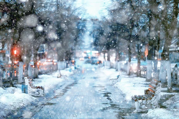 Ulica Zimowym Mieście Tło Krajobrazu Grudzień Uliczce Miejskiej Widok — Zdjęcie stockowe
