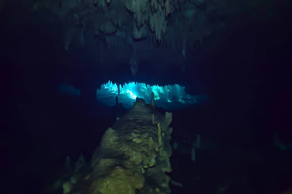 Caverna Subaquática Estalactites Paisagem Mergulho Caverna Yucatan México Vista Cenote — Fotografia de Stock