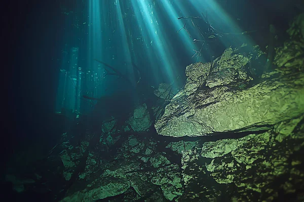 Unterwasserhöhle Tropfsteinlandschaft Höhlentauchen Yucatan Mexiko Blick Cenote Unter Wasser — Stockfoto