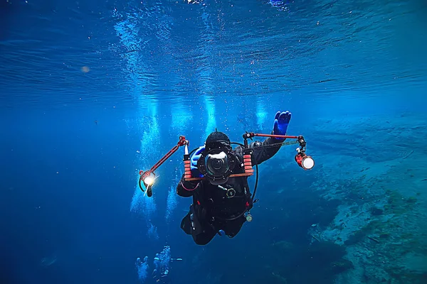 Підводний Фотограф Камерою Дайвер Хобі Спеціальний Підводний Бокс Камерою — стокове фото