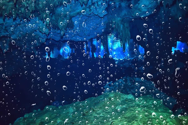 underwater cave stalactites landscape, cave diving, yucatan mexico, view in cenote under water