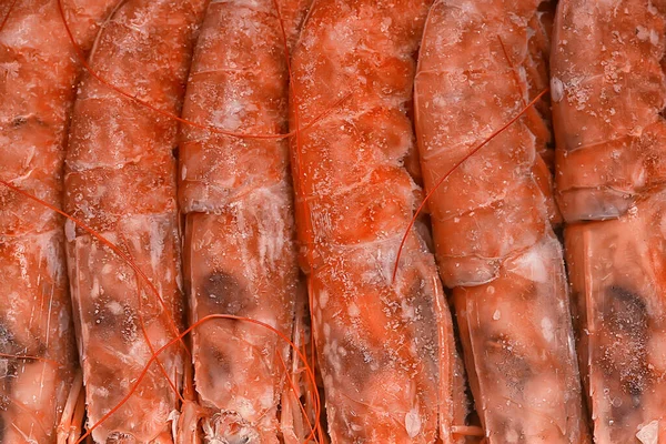 Camarões Rei Congelados Frutos Mar Fundo Macro Camarões Vermelhos Frescos — Fotografia de Stock