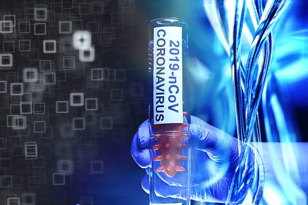 Ensayo Concepto Coronavirus Covid Peligro Biológico Peligro Químico Imitación Laboratorio — Foto de Stock