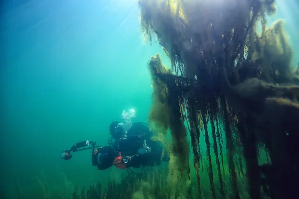 Fotógrafo Submarino Con Una Cámara Buceador Hobby Boxeo Submarino Especial — Foto de Stock