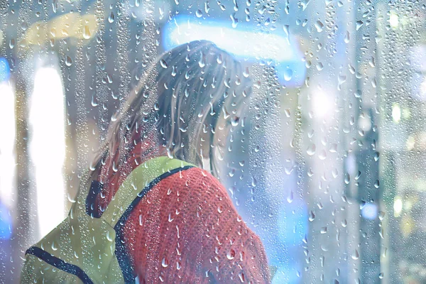 Menina Viagem Outono Chuva Chuva Gotas Outono Olhar — Fotografia de Stock