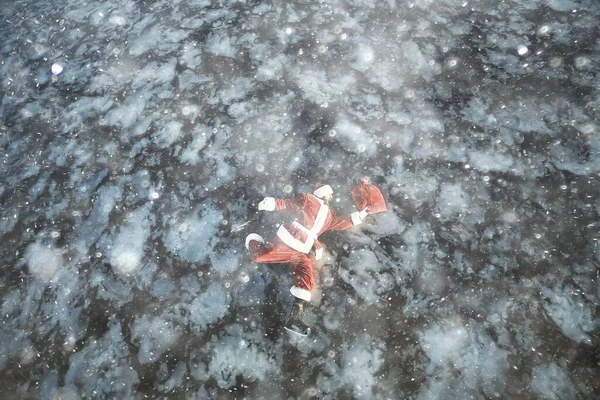 Santa Claus Skating Ice Lake Slipped Lies Santa Loser — 스톡 사진