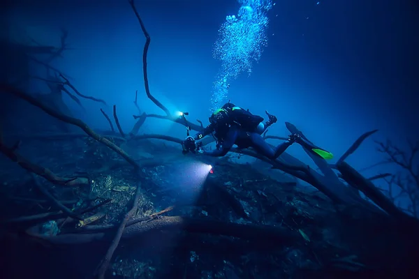 Cenote Angelita Mexico Jeskynní Potápění Extrémní Dobrodružství Pod Vodou Krajina — Stock fotografie