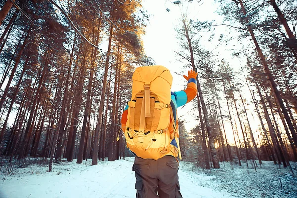 Arktyczny Turysta Widok Tyłu Człowieka Plecakiem Turysta Skandynawii Widok Finlandię — Zdjęcie stockowe