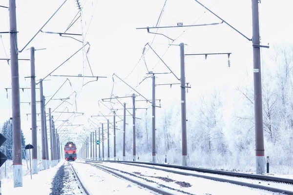 Winterbahnlandschaft Blick Auf Die Schienen Und Drähte Der Bahn Winterlieferweg — Stockfoto