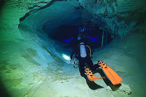 Víz Alatti Világ Barlang Yucatan Cenote Sötét Táj Stalactites Föld — Stock Fotó