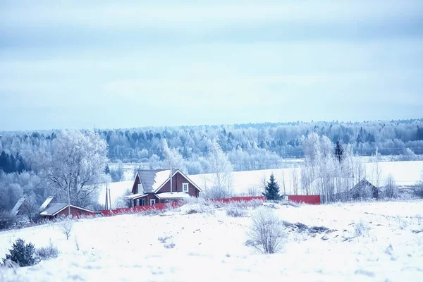 Ryska Byn Vintern Landskap Januari Snöfall Hus — Stockfoto