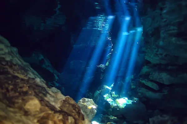 Grotte Sous Marine Stalactites Paysage Plongée Sous Marine Yucatan Mexico — Photo