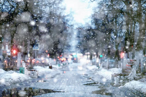 Gata Vinter Stad Landskap Bakgrund December Urban Utsikt Gränd — Stockfoto