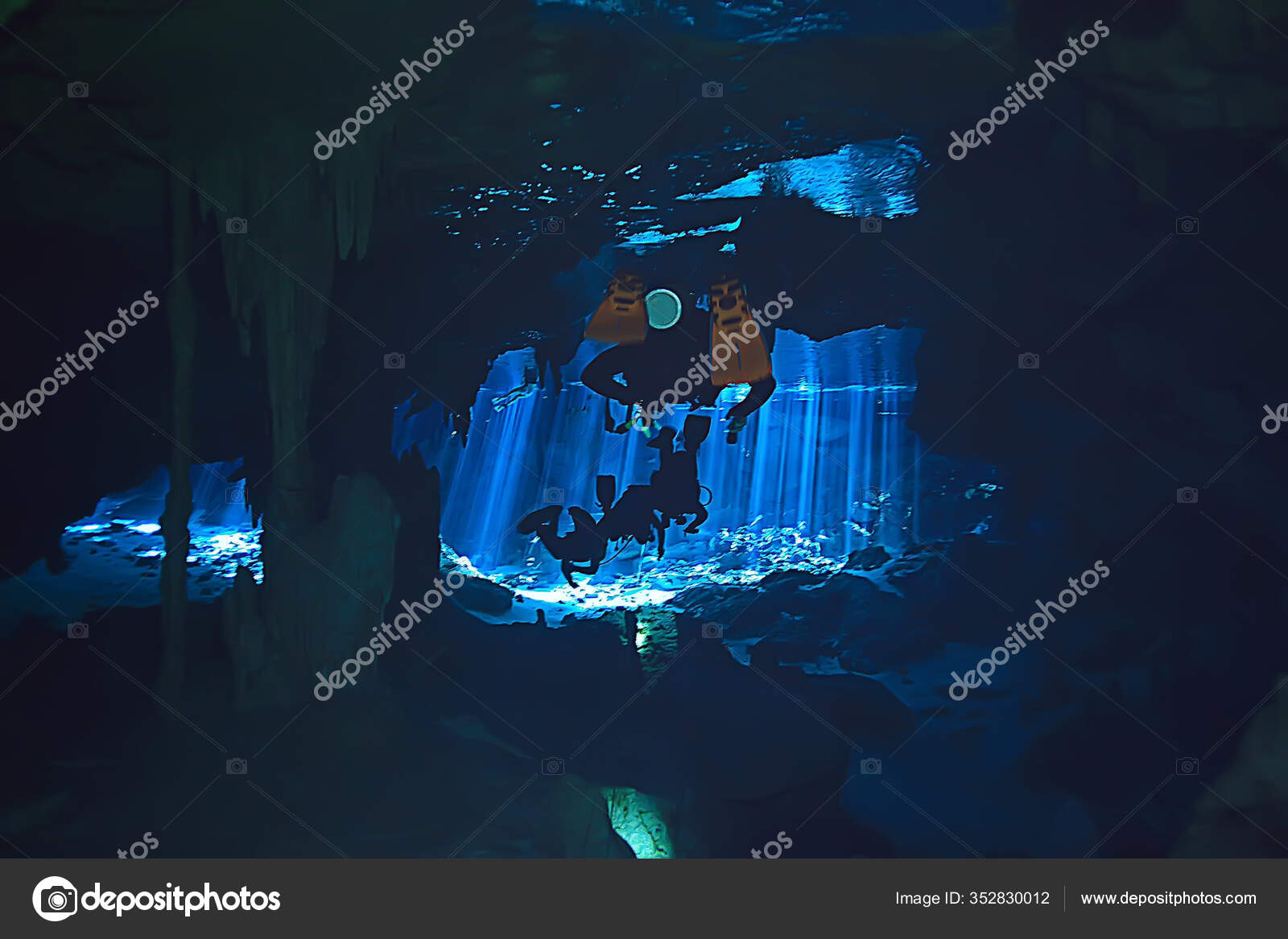 Cave Technical Diving Sport High Risk Accidents Fear Caves Stock Photo
