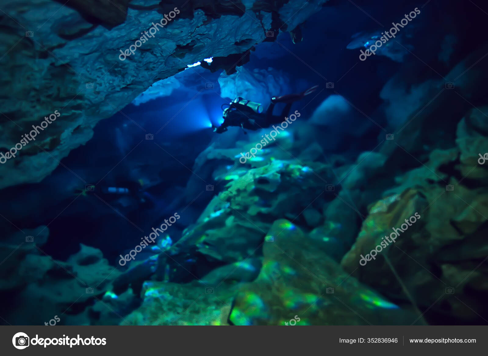 Diving Cenotes Mexico Dangerous Caves Diving Yucatan Dark Cavern Landscape ⬇ Stock Photo, Image