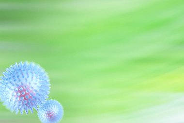 Virüs konsepti, soyut biyoloji arkaplanı, bulanık arkaplan ve koronavirüs virüs modeli