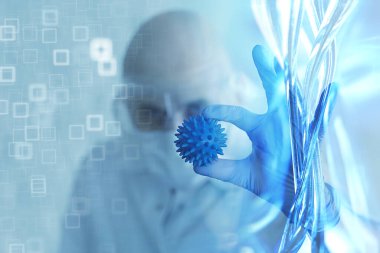 Doktor Coronavirus testi, konsept virüsü, salgın, taklit laboratuvarı biyolojik tehlike