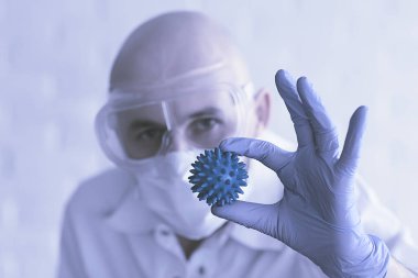 Doktor Coronavirus testi, konsept virüsü, salgın, taklit laboratuvarı biyolojik tehlike