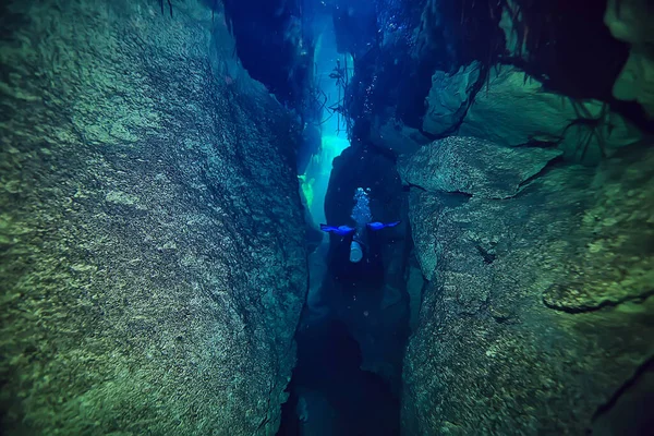 Grotte Sous Marine Stalactites Paysage Plongée Sous Marine Yucatan Mexico — Photo