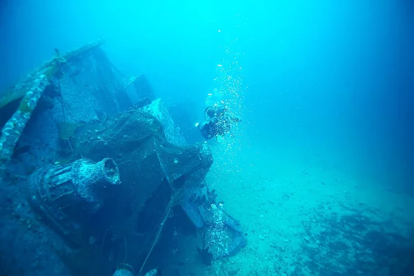 沉船潜水景观水下 船底老旧 — 图库照片