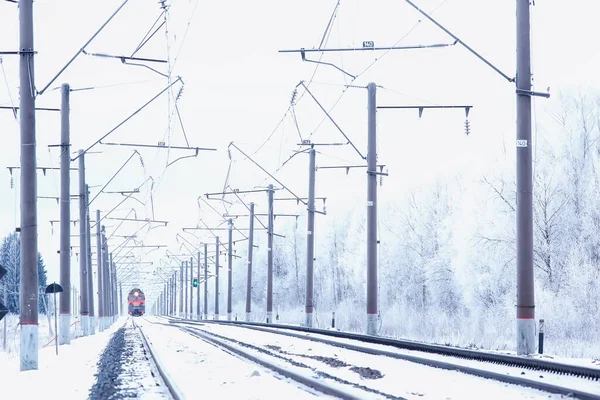 Winter Railway Landscape View Rails Wires Railway Winter Delivery Way — Stock Photo, Image