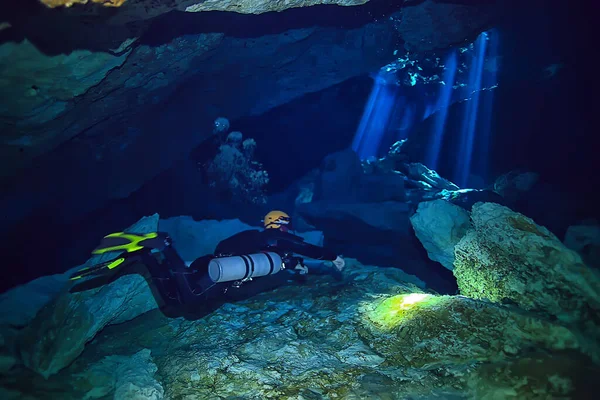 Cenote Angelita Fico Cave Diving Extreme Adventure Underwater Landscape Water — стоковое фото