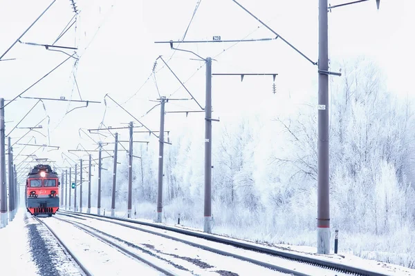 Vinter Jernbanelandskab Udsigt Skinner Ledninger Jernbanen Vinter Levering Måde - Stock-foto