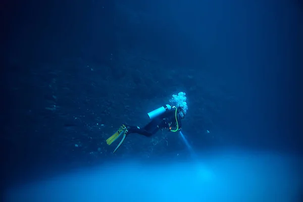 cenote angelita, mexico, cave diving, extreme adventure underwater, landscape under water fog