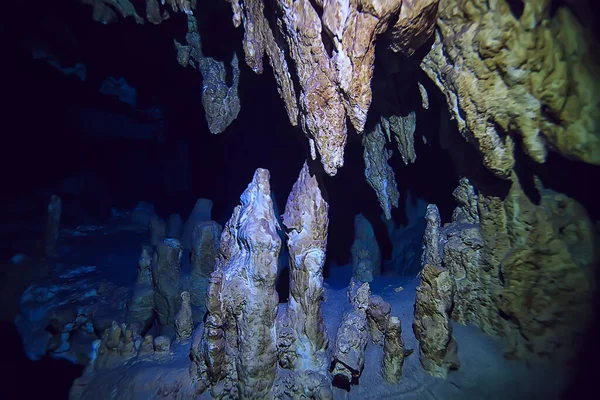 underwater cave stalactites landscape, cave diving, yucatan mexico, view in cenote under water