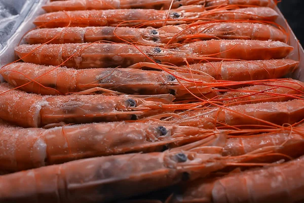 Camarões Rei Congelados Frutos Mar Fundo Macro Camarões Vermelhos Frescos — Fotografia de Stock