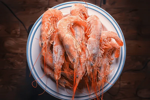 Frozen King Prawns Macro Background Seafood Fresh Red Prawns — Stock Photo, Image