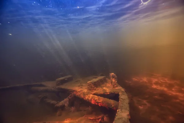 Versunkenes Boot Unterwasserlandschaft Wracktauchen Suchabenteuer — Stockfoto