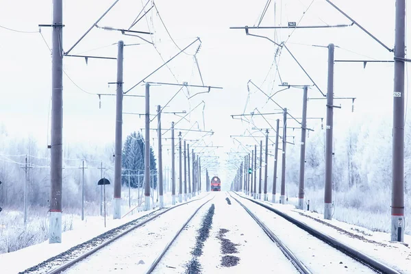 Winter Railway Landscape View Rails Wires Railway Winter Delivery Way — Stock Photo, Image