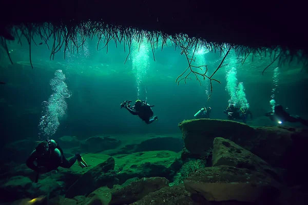 Cenote Angelita Mexico Cave Diving Extreme Adventure Underwater Landscape Water — Stock Photo, Image
