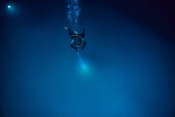 Cenote Angelita Mexiko Höhlentauchen Extremabenteuer Unter Wasser Landschaft Unter Wassernebel — Stockfoto