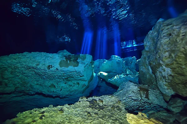 Underwater Cave Stalactites Landscape Cave Diving Yucatan Mexico View Cenote — Stock Photo, Image