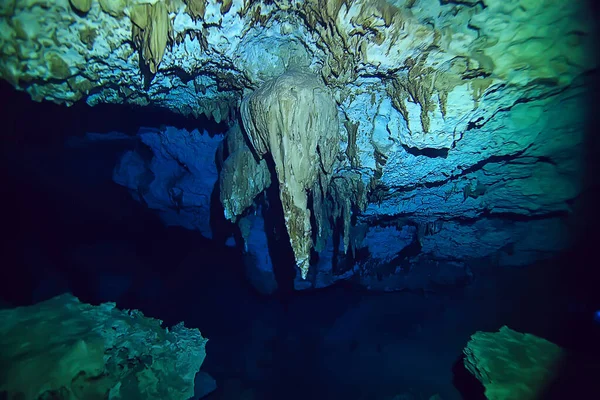 Grotte Sous Marine Stalactites Paysage Plongée Sous Marine Yucatan Mexico — Photo