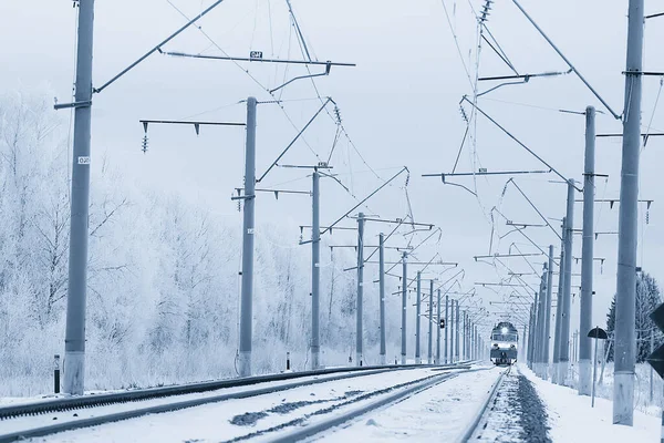 Winter Railway Landscape View Rails Wires Railway Winter Delivery Way — Stock Photo, Image