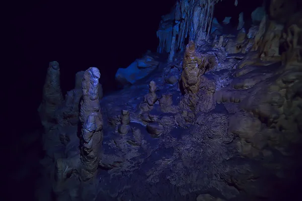 underwater cave stalactites landscape, cave diving, yucatan mexico, view in cenote under water