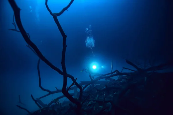 Landscape Diving Cenote Underwater Fog Hydrogen Sulfide Extreme Adventure Mexico — Stock Photo, Image