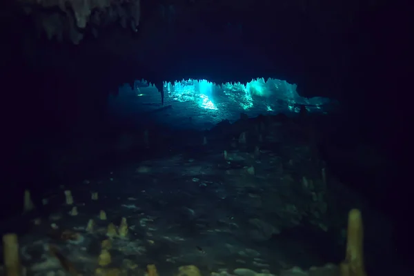 Grotte Sous Marine Stalactites Paysage Plongée Sous Marine Yucatan Mexico — Photo