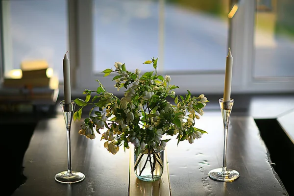 Boeket Bloemen Van Appelboom Takken Een Vaas Een Mooi Boeket — Stockfoto