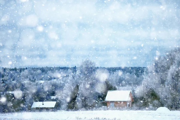 Ruská Vesnice Zimě Krajina Lednu Sníh Vesnické Domy — Stock fotografie