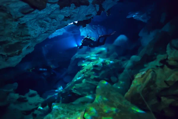 Diving Cenotes Mexico Dangerous Caves Diving Yucatan Dark Cavern Landscape — Stock Photo, Image